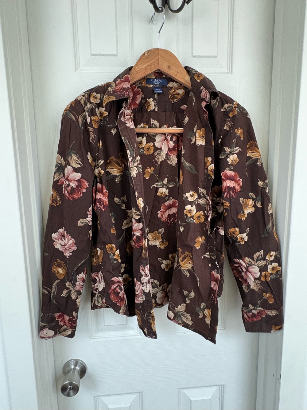 Chaps Brown Floral Button-Down Shirt Jacket